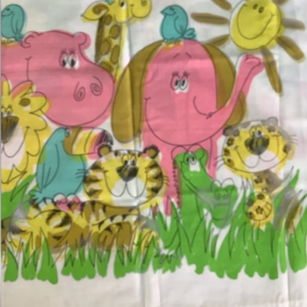 Vintage Springmaid Marvelaire Jungle Animal Pillowcase Pink Hippo Lion Tiger Sun - Picture 5 of 6